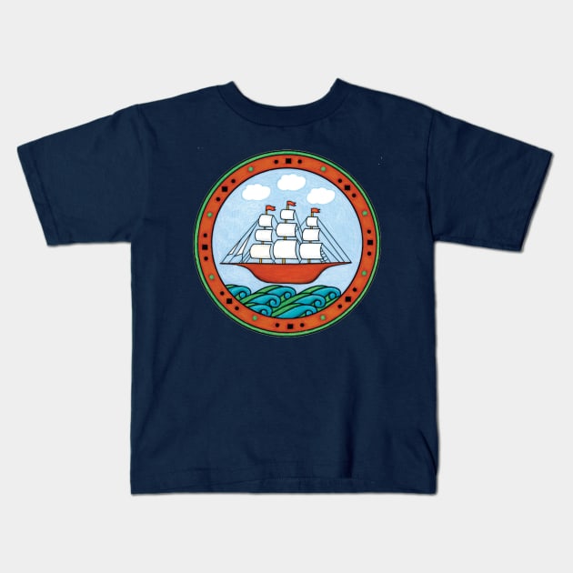 Sailing Ship Kids T-Shirt by Parakeet Moon